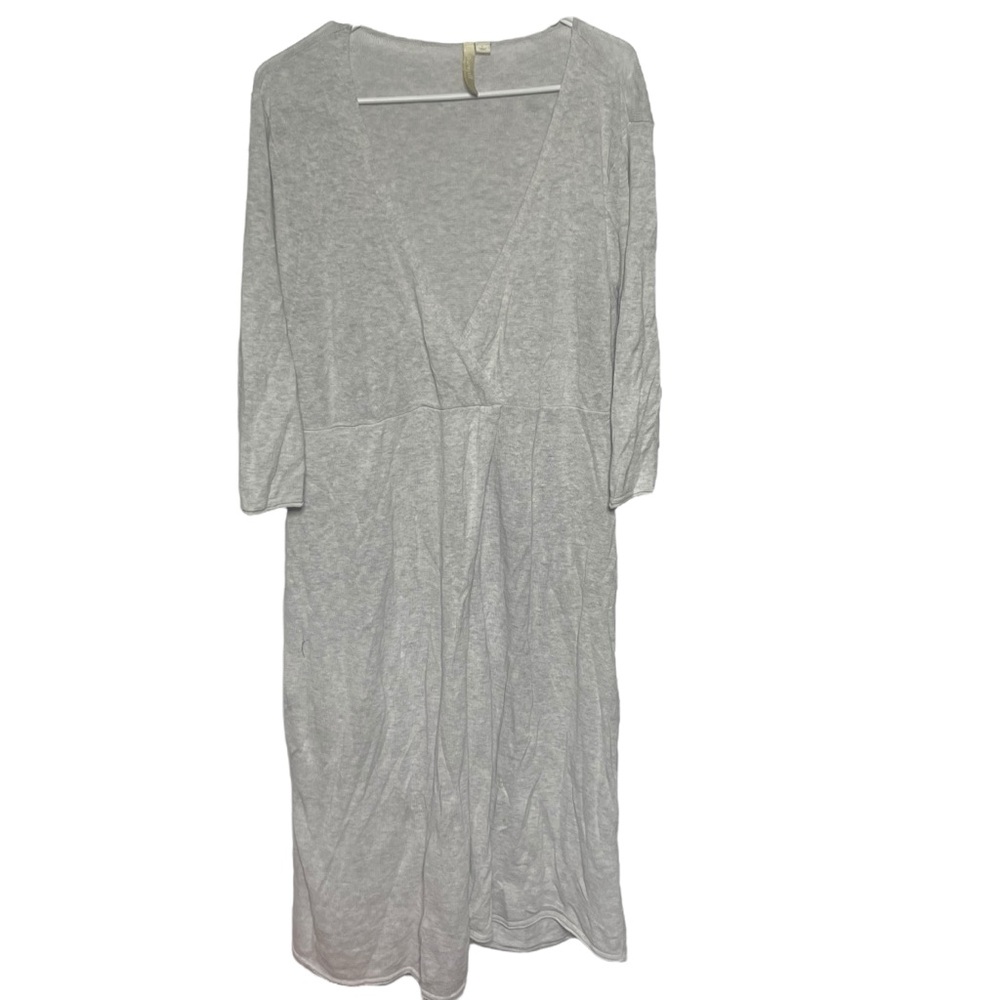 J. Jill Pure Jill Sweater Dress L Gray Maxi Linen Cotton V-Neck eco